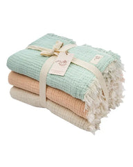 Little Fishies Gauze Receiving Blanket Set - 3 Pack - Seafoam / Peach Fuzz / Natural