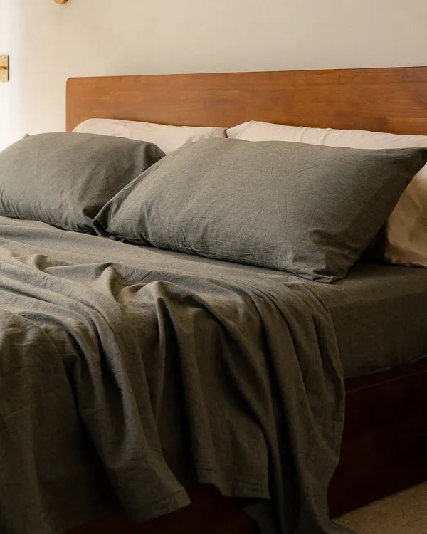 Classic Micro Twill Solid Melange Pillowcase Set Moss