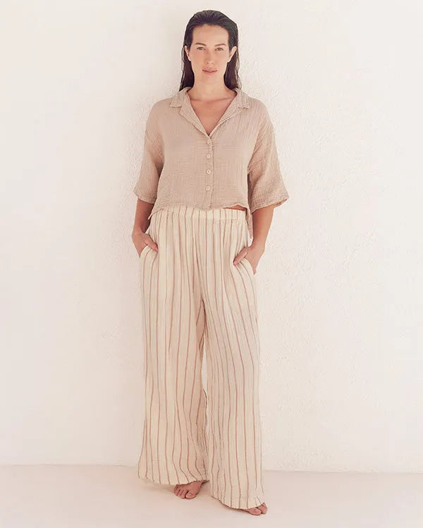 Sagar Gauze Crop Shirt - Pant Set