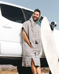 Classic Stripe Hooded Poncho - Grey